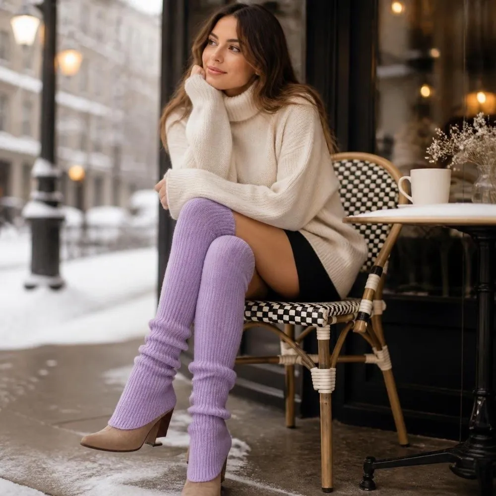 Simple Knitted Leg Warmers Stripe Multicolor Long Stockings Lolita JK Thickened Warm Leg Cover Girls