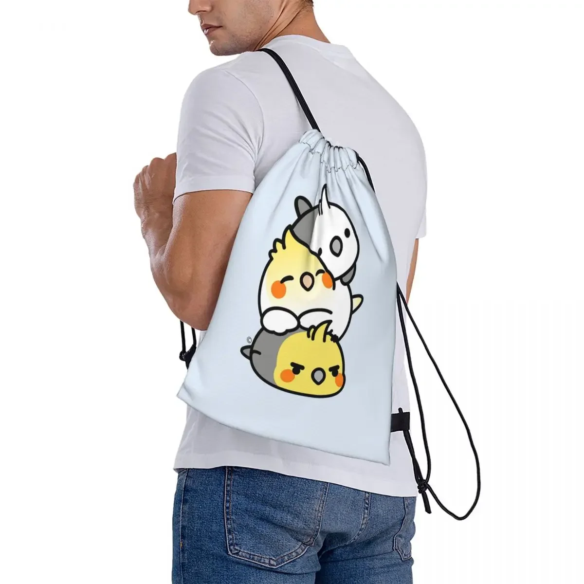 Pet Birds Cute Cockatiel Budgie Parrot Backpacks Multi-function Drawstring Bags Storage Bag Book Bags for Man Woman School