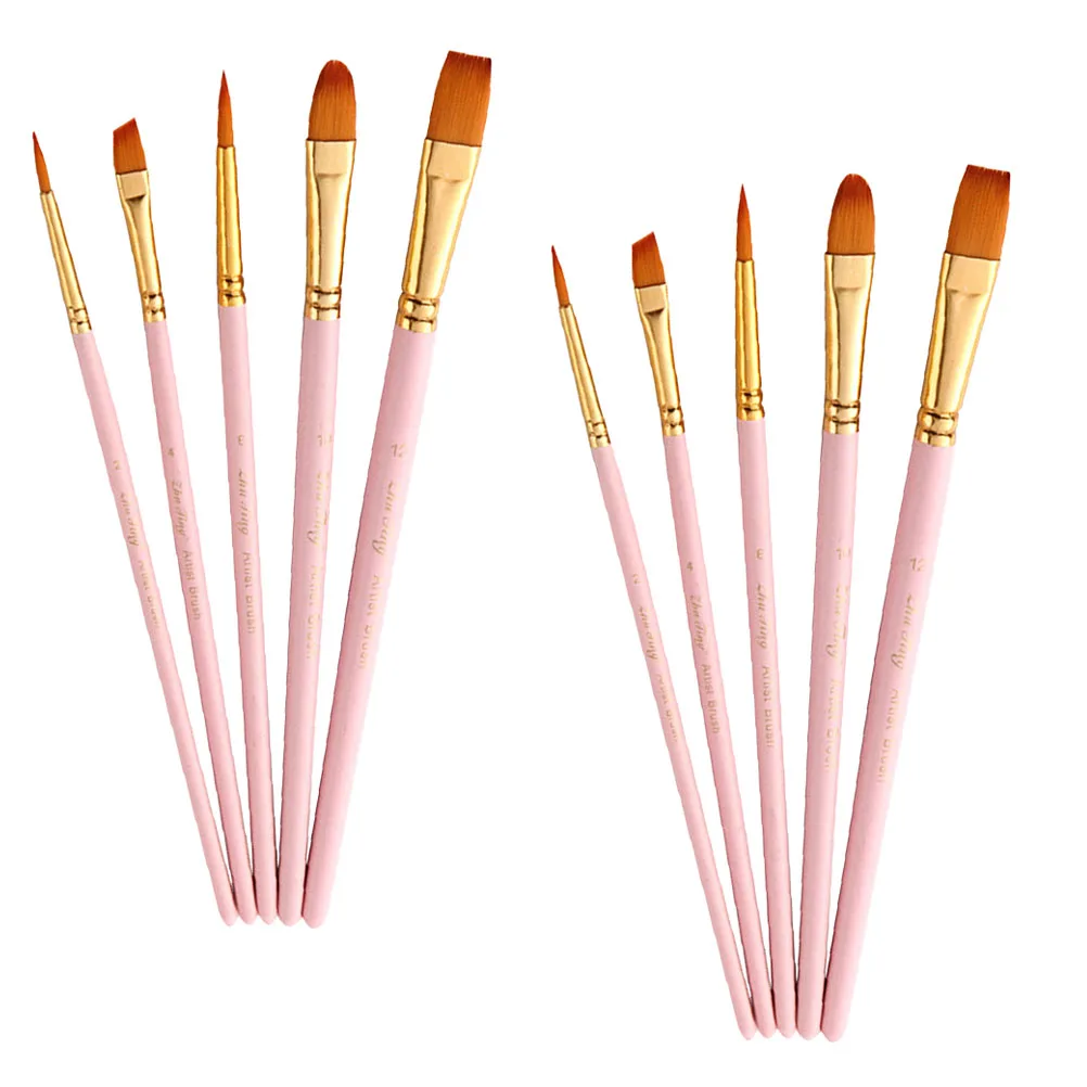 

10 pcs Wooden Handle Nylon Painting Brushes Oil Watercolor Gouache Acrylic Art Craft Durable Easy Clean Multipurpose Paintbrush