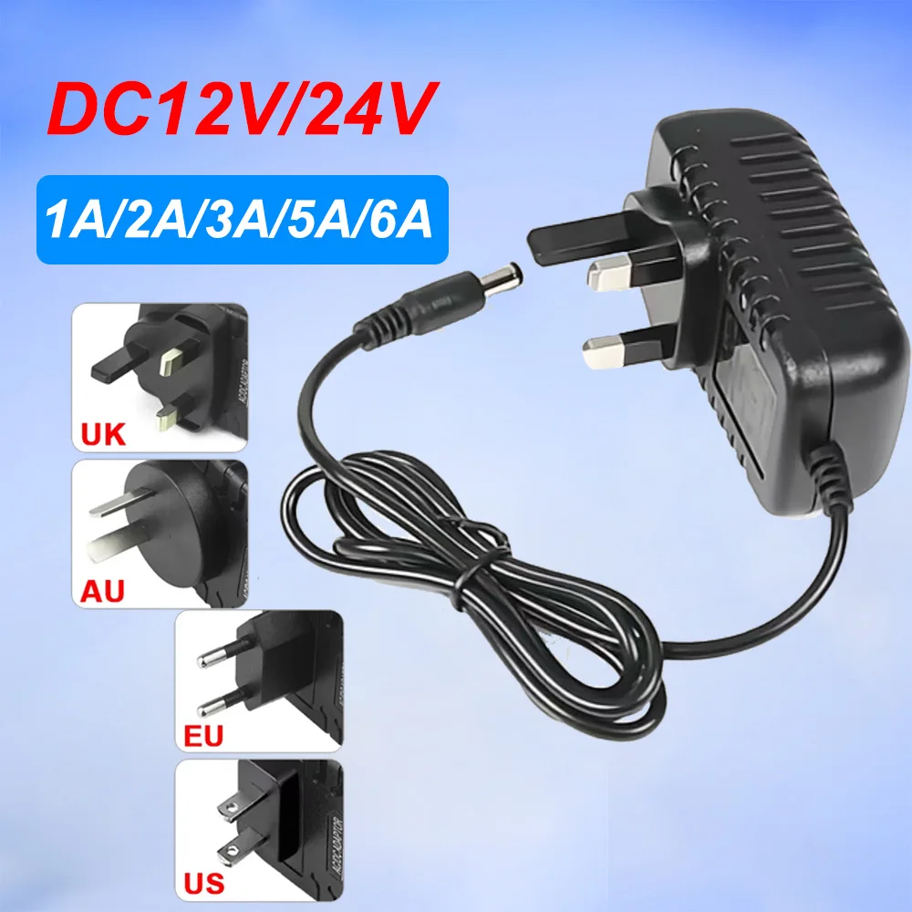 Universal LED Driver AC110-240V to DC12V/24V 1A/2A/3A/5A/6A Power Supply with EU US AU UK Plugs for Strip Lights