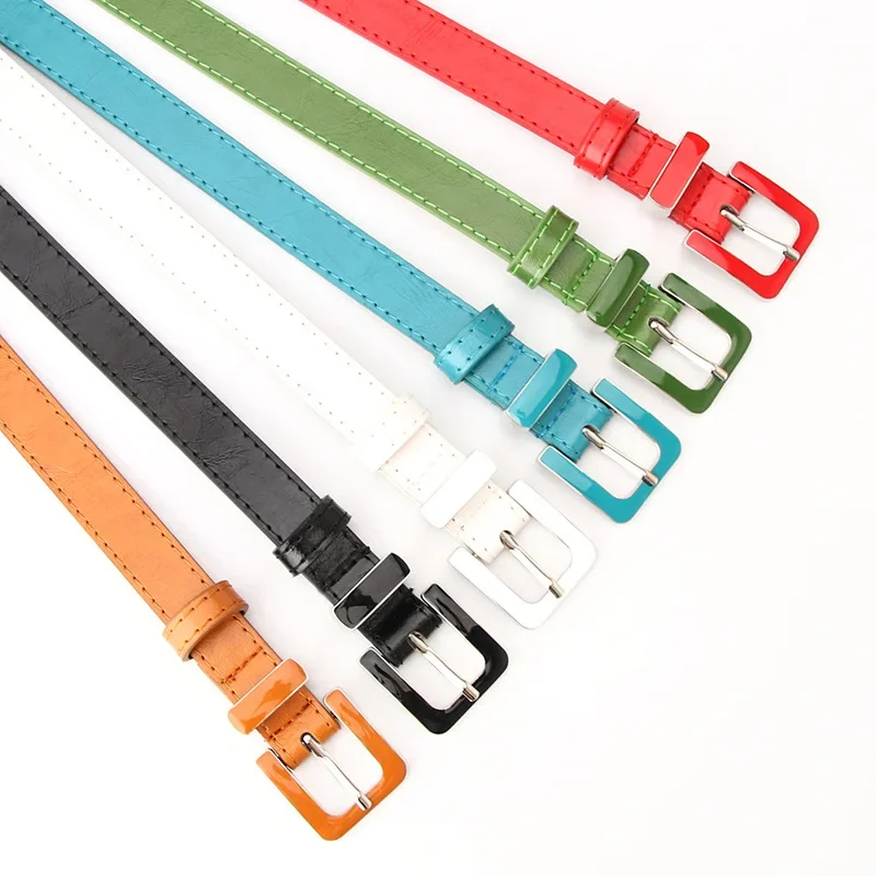 Fashion Rainbow-coloured Glossy Thin Belt Female Creative Alloy Buckle Head Casual Versatile Clothing Accessories Student Belt