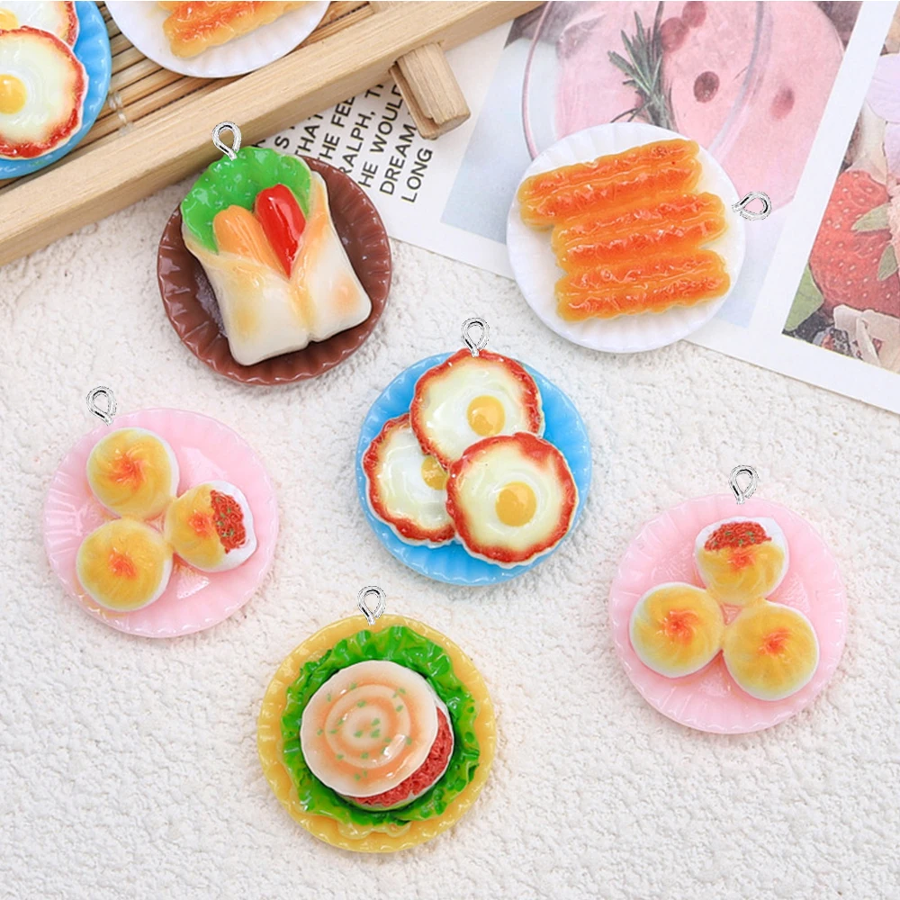 10PCS Shiny Chinese Breakfast Series Flat Back Charms For Earrings Bracelet Hairpin DIY Jewelry Pendants Decoration Accessories