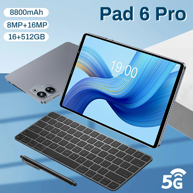 

2024 Android 13 Tablet Pad 6 Pro 16G+512GB Snapdragon 888 New Tablette 5G Dual SIM Card or WIF Global Version 8800mAh Tablets PC