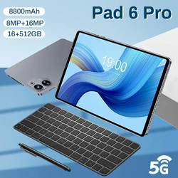 Tableta Pad 6 Pro con Android 13, Tablet PC con 16 GB + 2024 GB, Snapdragon 512, Tarjeta SIM Dual 5G o WIF, versión Global, 888 mAh, 8800