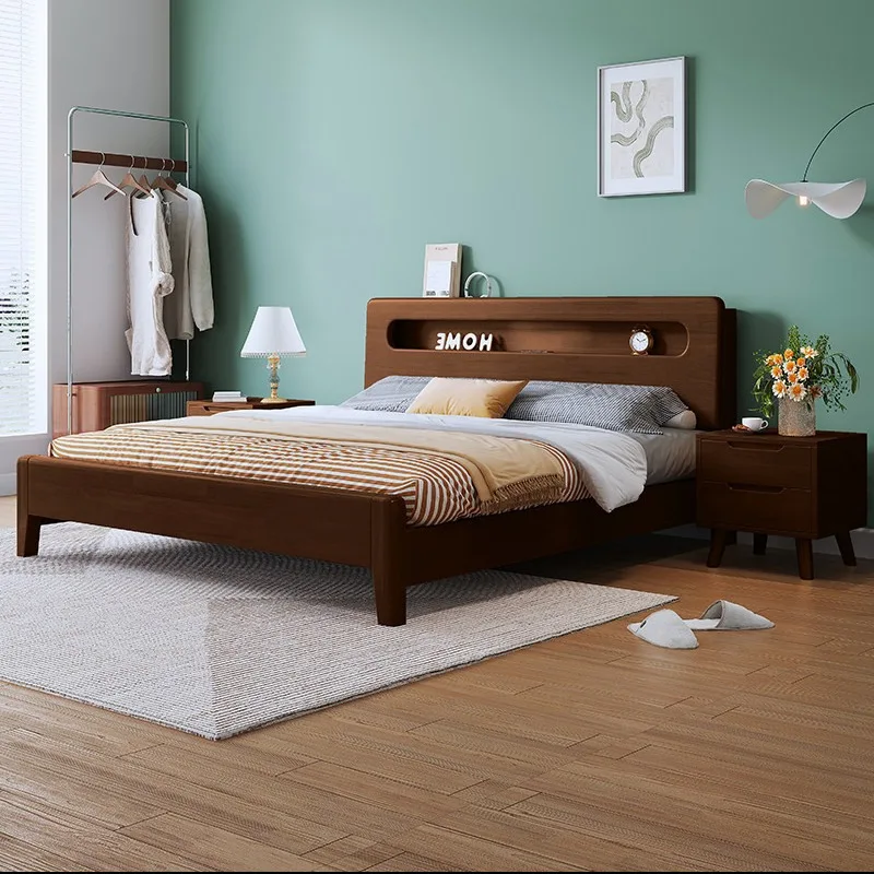 Full solid wood bed single double bed tenon and mortise structure