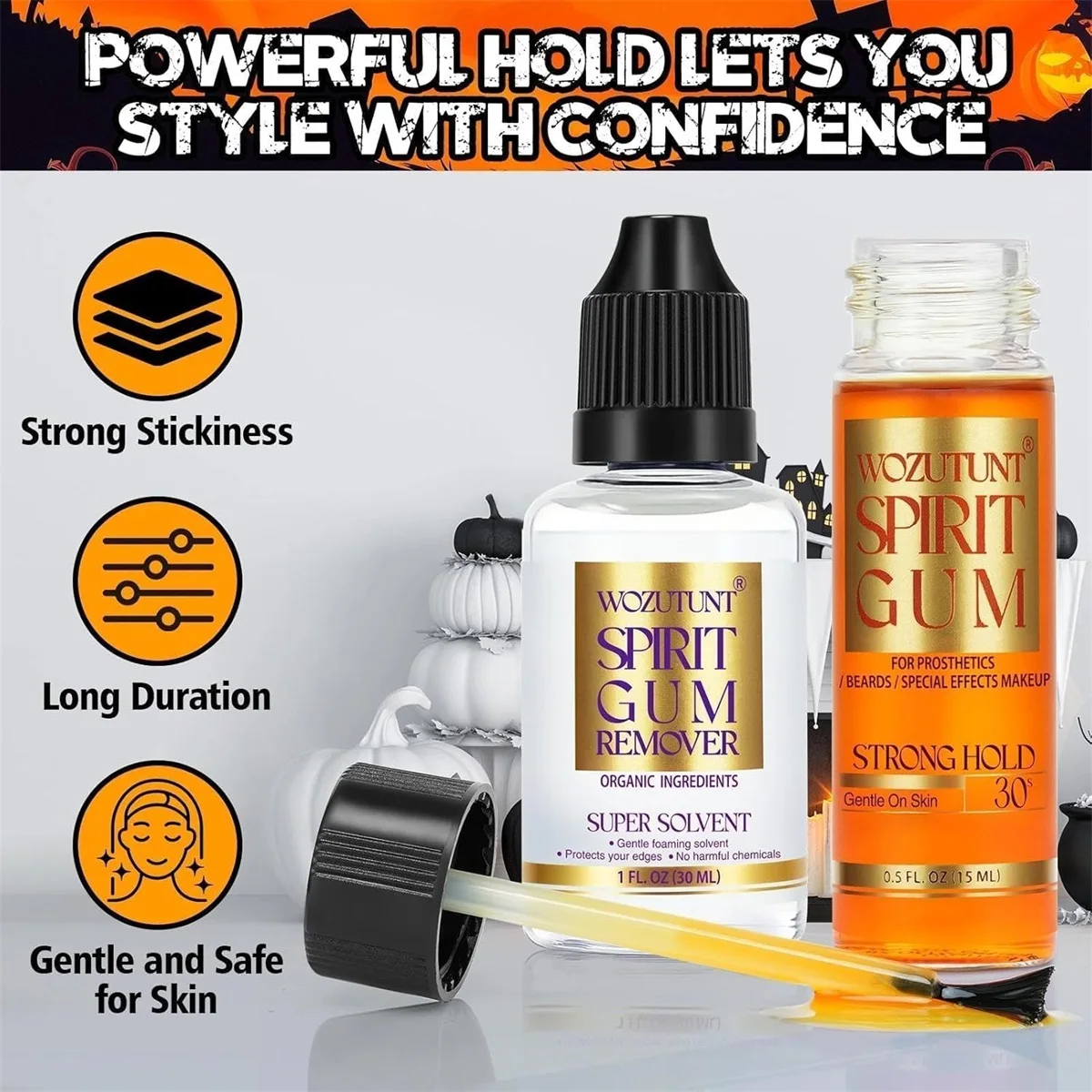 Spirit Gum Adhesive & Remover Kit Professional Cosmetic Glue Face Skin Body SFX Makeup Strong Hold Bald Caps Prosthetics Cosplay