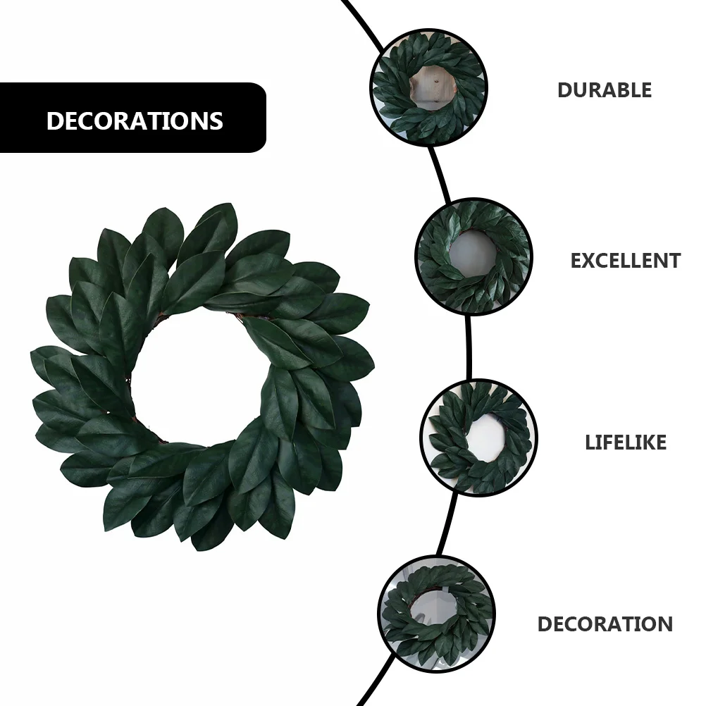 

1Pcs Realistic Magnolia Wreath Green Leaf Garland Wall Hanging Photo Prop Festive Decor Artificial Green Leaves Wreath