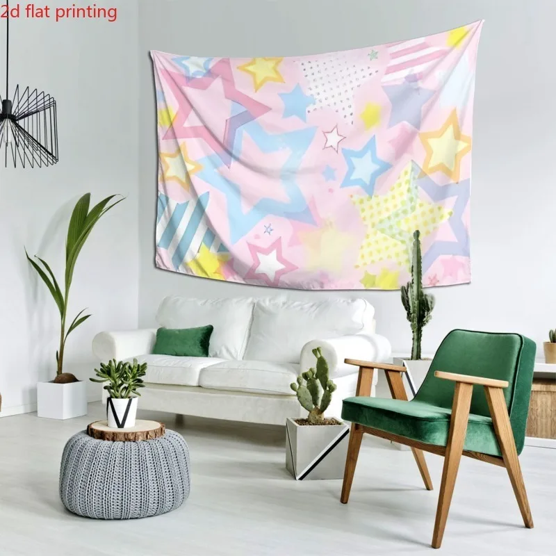 Hot Soft Pastel Layered Star Tapestry Pink Polka Dot Striped Cute Hand Drawn Wall Art Aesthetic Room Decor for Bedroom Dorm Girl
