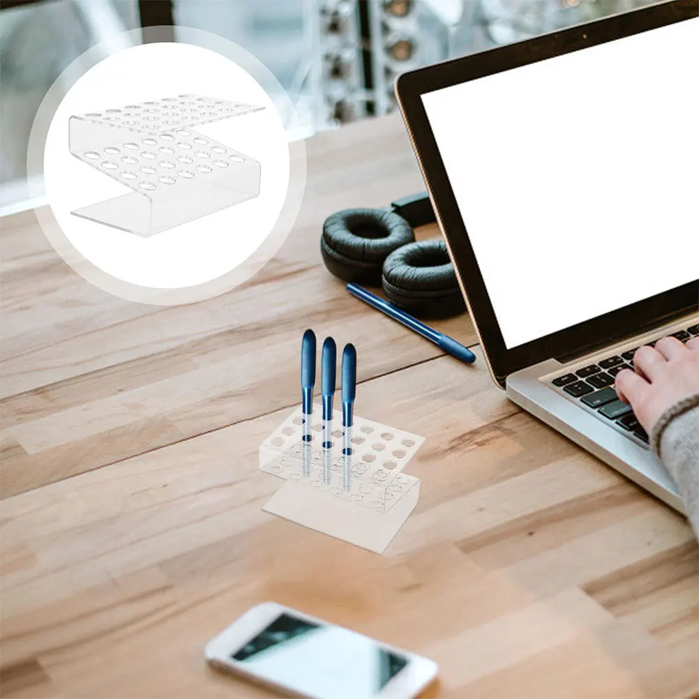 

2Pcs Clear Acrylic Pen Holder Transparent 24 Slot Vertical Horizontal Display Organizer Desk Makeup Brush Storage