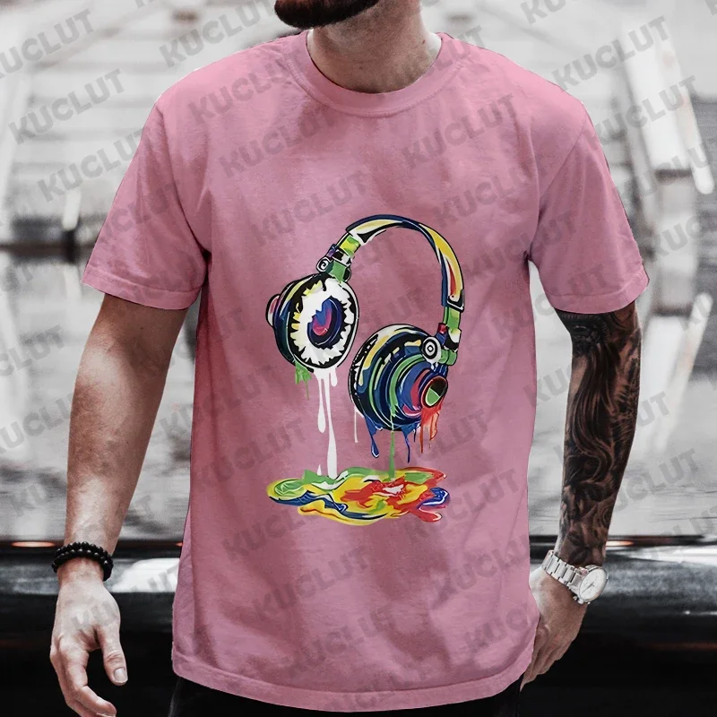 Summer Men\'s Oversized Clothing Hip Hop Melting Headset Graphic Tee Shirt Men Casual Streetwear Funny Printed Tops Cool T-shirt