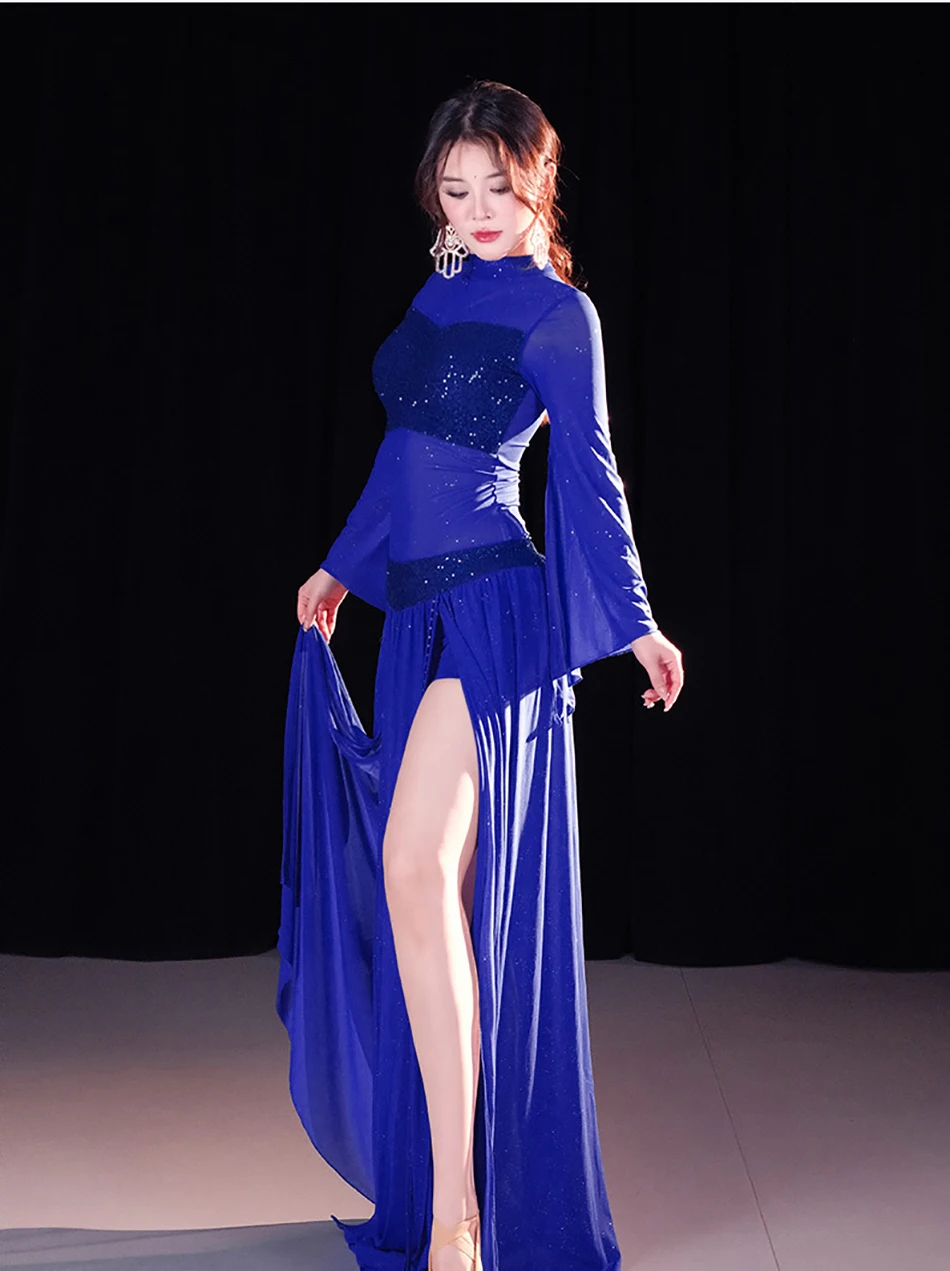 ベリーダンスパフォーマンス衣装女性のためのメッシュ長袖ダンス服衣装ダンス服セット大人の練習スーツ