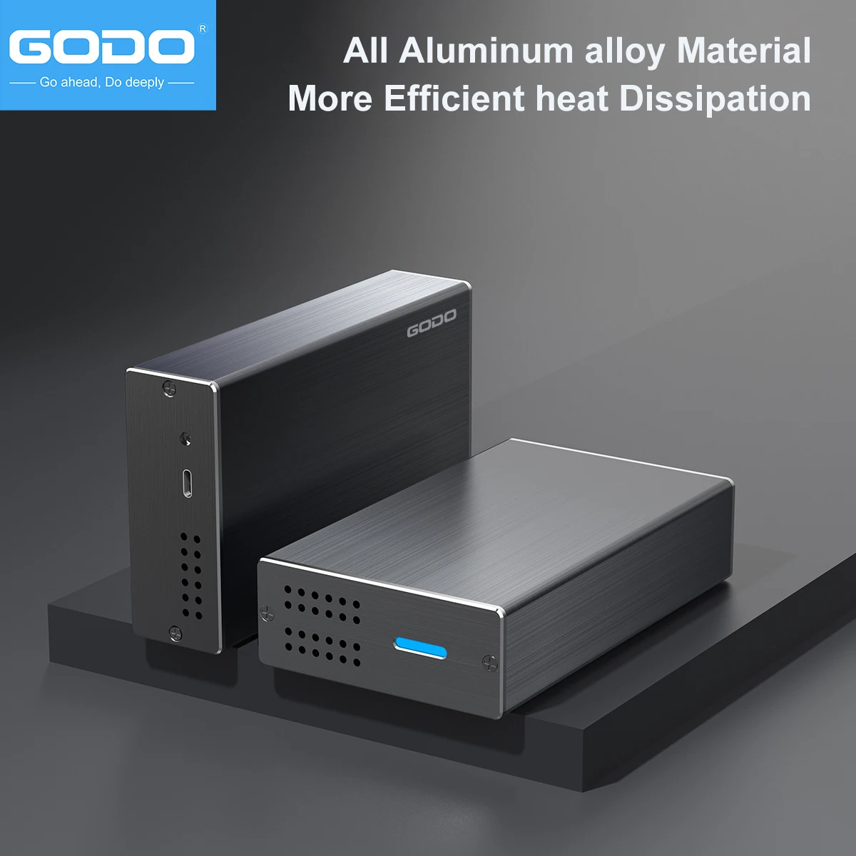 GODO 2,5-Zoll-Dual-Bay-RAID-Festplattengehäuse, komplett aus Aluminiumlegierung, Material USB 3.0 auf 2,5 Zoll SATA I/II/III HDDs, SSDs, extern