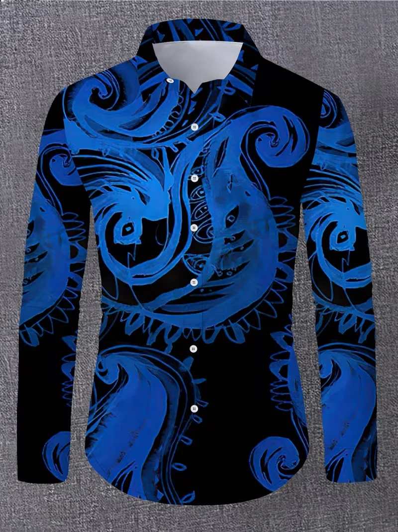 New Fashionable Men's Long Sleeve Shirt Casual Parrot Flower Retro Long Sleeve Shirt Button Collar Men's Shirt