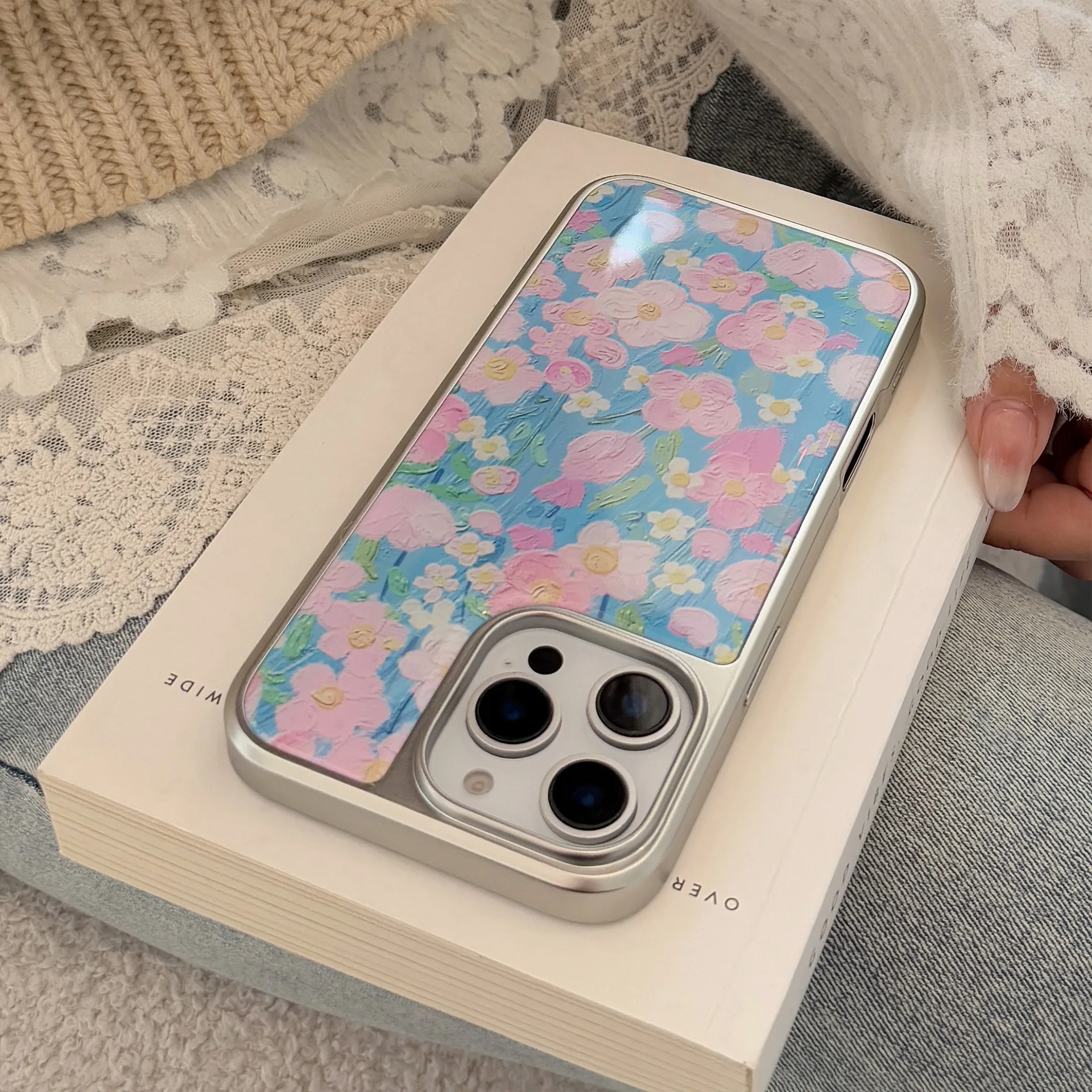 النفط اللوحة الوردي الأزرق الأبيض الزهور فتاة الجنية جراب هاتف آيفون 16 15 14 13 برو ماكس حافظة لطيف الحلو تصفيح غطاء الكرتون #3