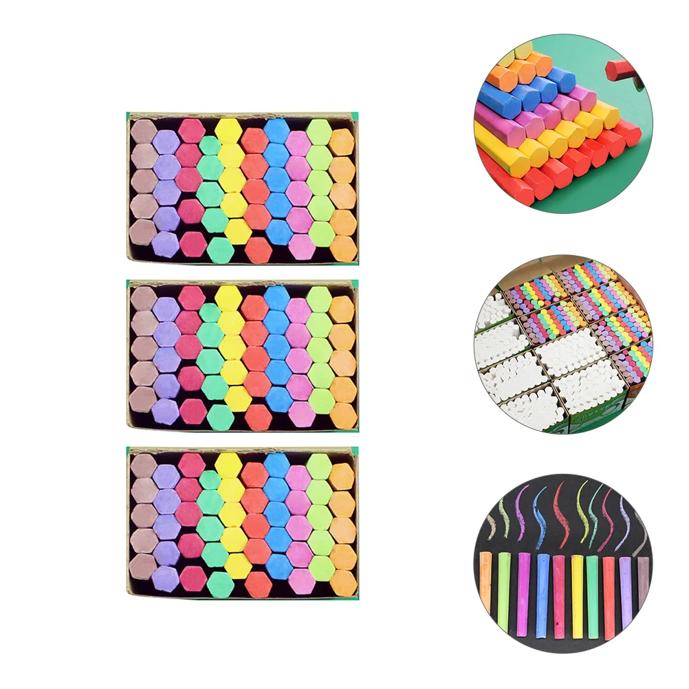 3 cajas de lápices de tiza Pastel hexagonales, tizas portátiles para la escuela, exteriores, yeso colorido, sin polvo, sin polvo, para niños