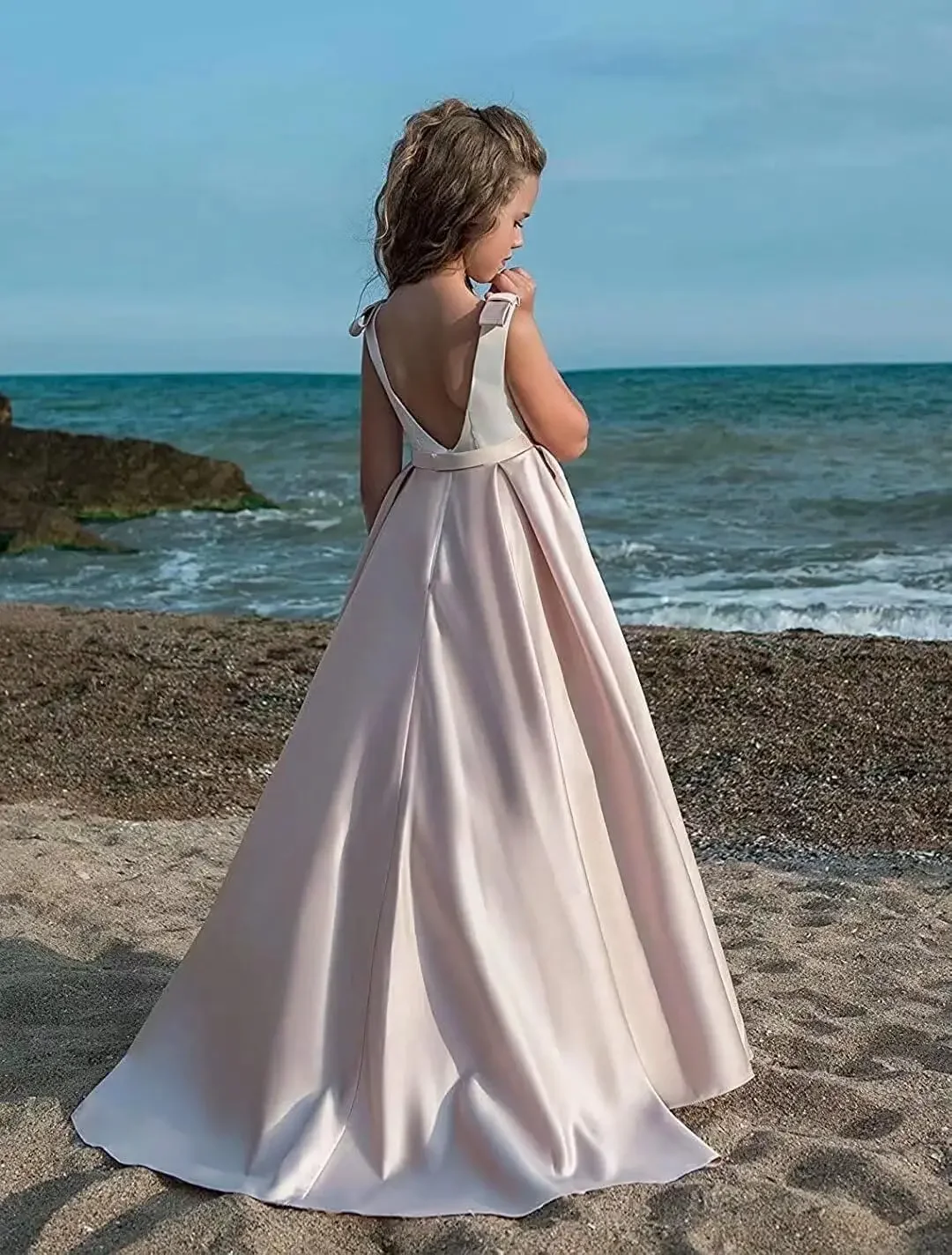 

Satin Flower Girl Dress First Communion Dress Kids Wedding Ball Gowns Princess Party Girls Kids Pageant Dresses