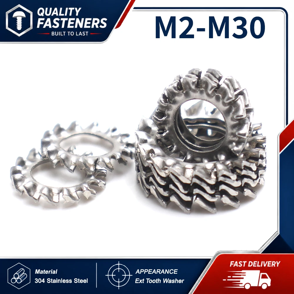304 Stainless Steel External Multi-Tooth Anti-Slip Anti-Loosening Lock Washers M2 M2.5 M3 M4 M5 M6 M8 M10 M12 M14 M16 M18-M30