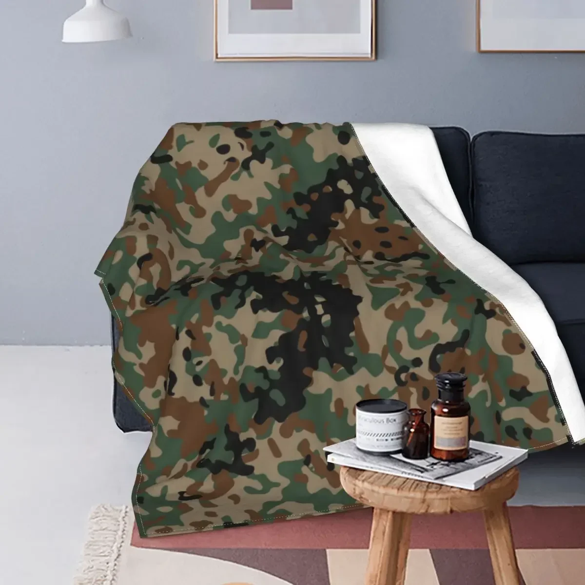 Flecktarn Camouflage Blanket Army Military Camo Flannel Funny Soft Throw Blanket for Coverlet Autumn/Winter