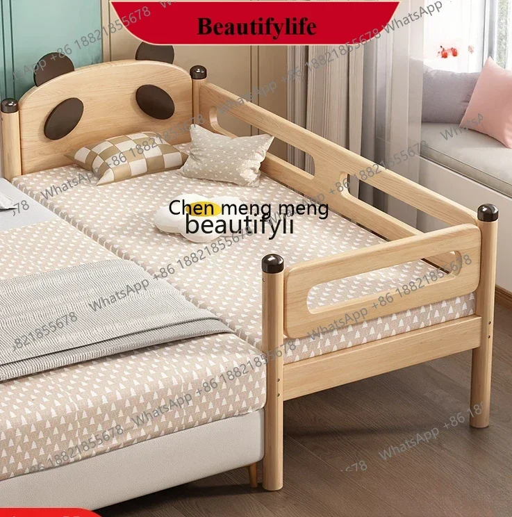 X  Solid Wood Stitching Bed Belt Fence Flat Bed Boys and Girls Stitching Widened Bedside