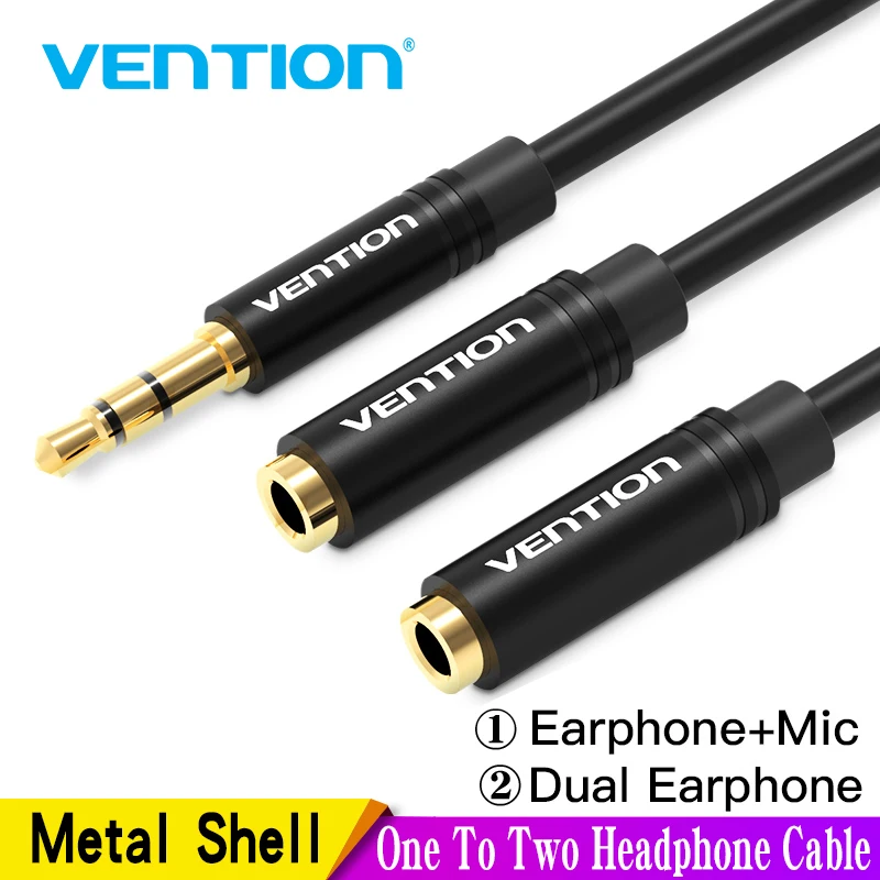 Vention 3.5mm Aux Cable Audio Splitter for Computer Jack 3.5 Male to 2 Female Mic Splitter Earphone Headphone Extension Cable