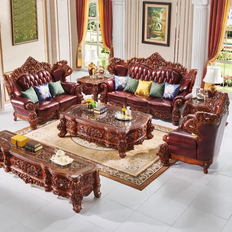 

European-style whole batch sofa 123 combination solid wood carving flower living room large apartment villa luxury sofa