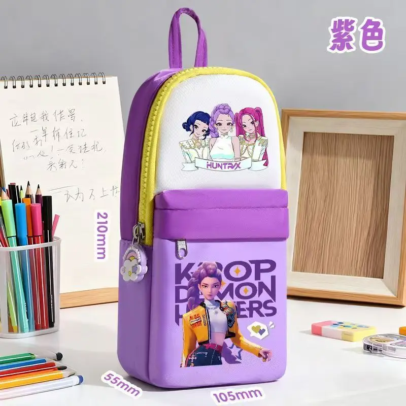 Kpop Demon Hunters Cute pencil case, large capacity student stationery bag, PU single-layer storage bag