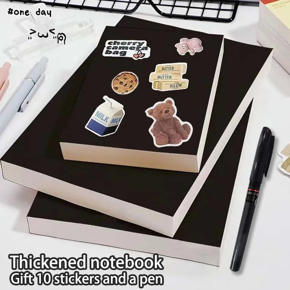 Thickened notebook, large blank inner pages, student draft notebook, notepad, free 10 stickers and a gel pen