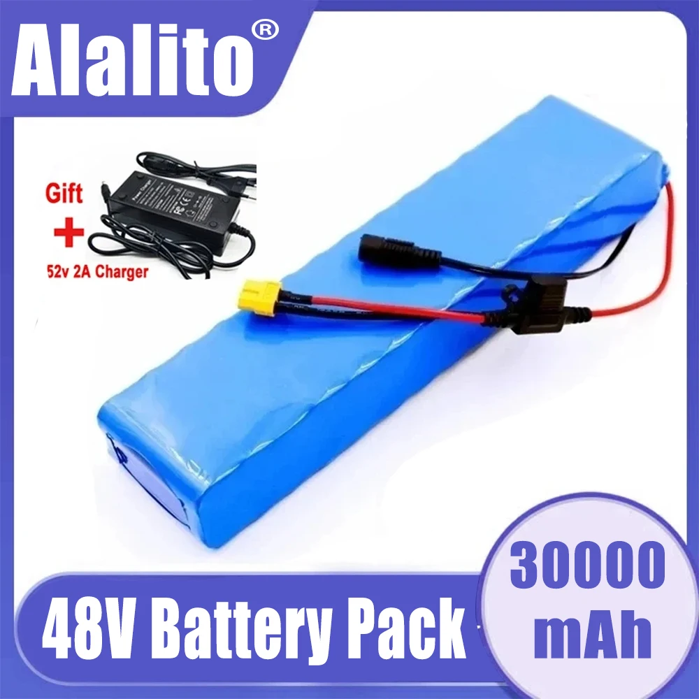 48V 30Ah 18650 Lithium Battery Pack 13S2P 800W High Power Battery 54.6V 30000mAh Electric Bicycle Electric Scooter BMS XT60