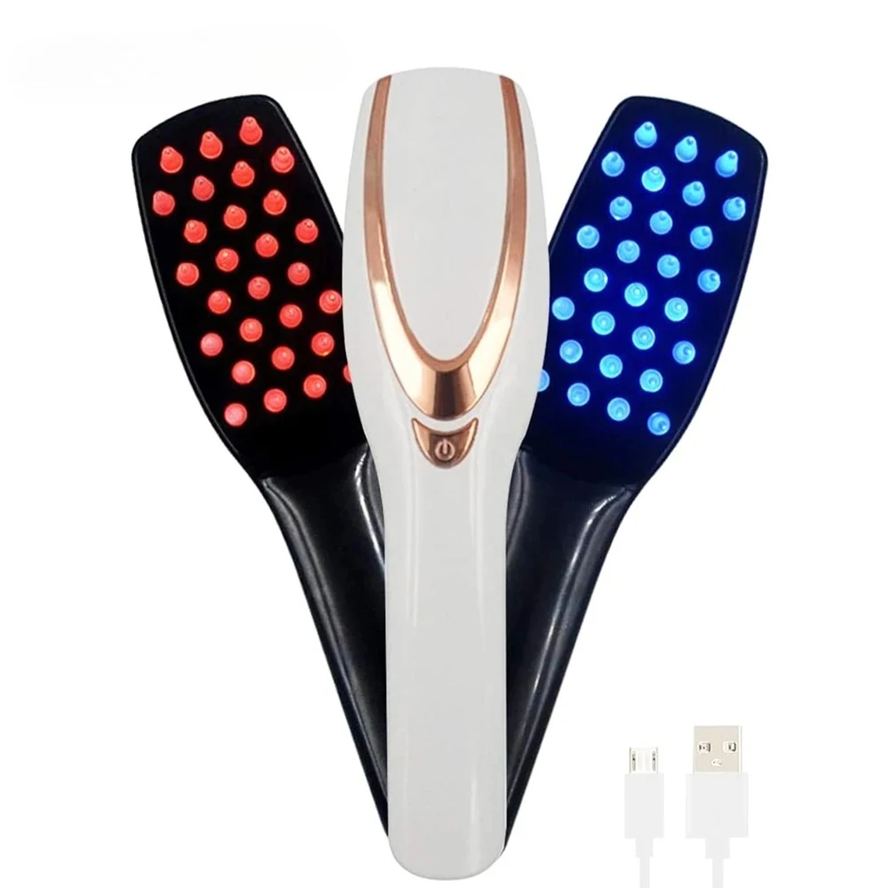 

НОВАЯ электрическая вибрационная массажная расческа с синим и красным светом, массажная щетка для роста волос, электрические расчески против выпадения волос, фототерапия