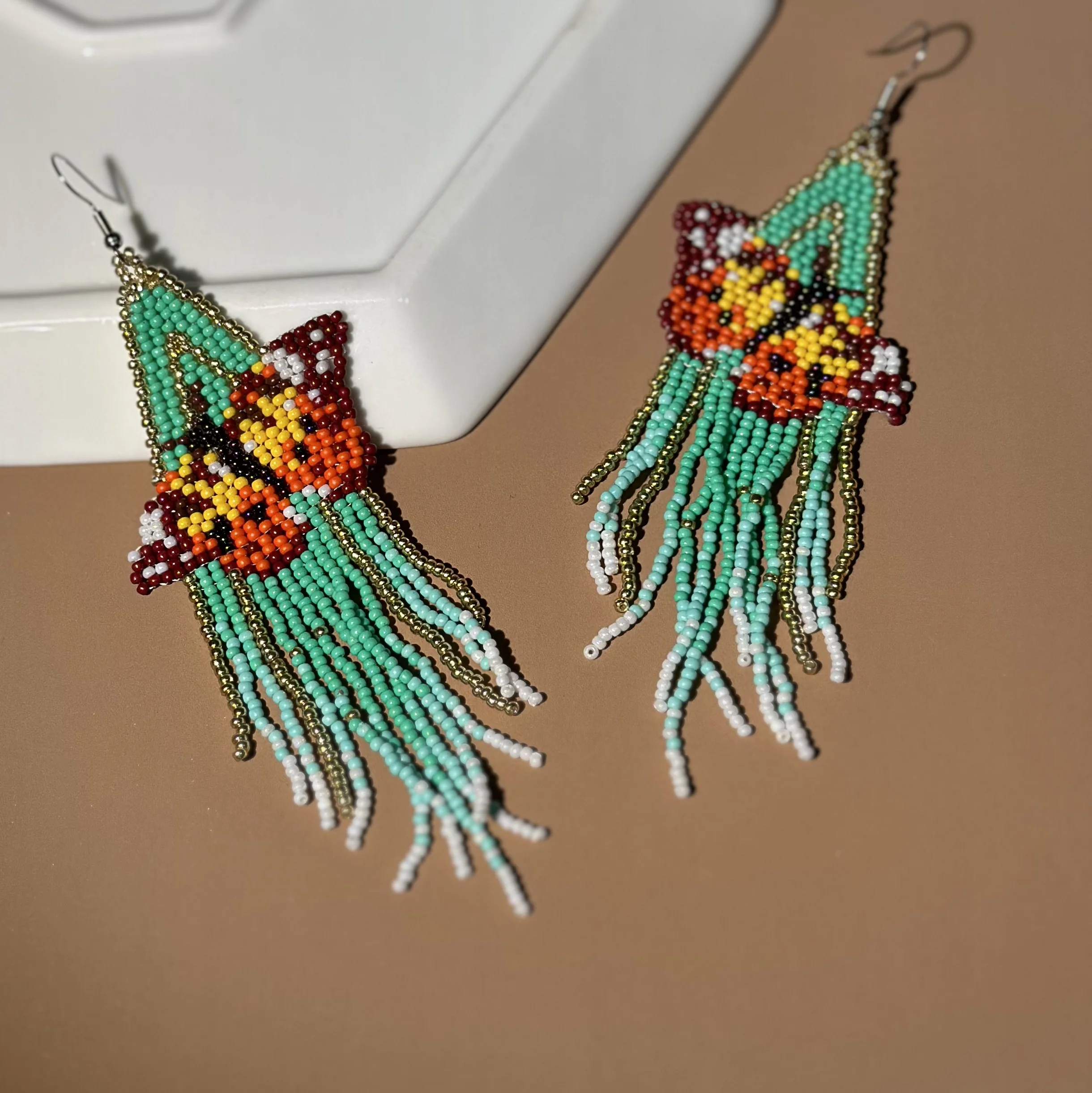 Bohemian style 3D butterfly tassel earrings handmade beaded earrings