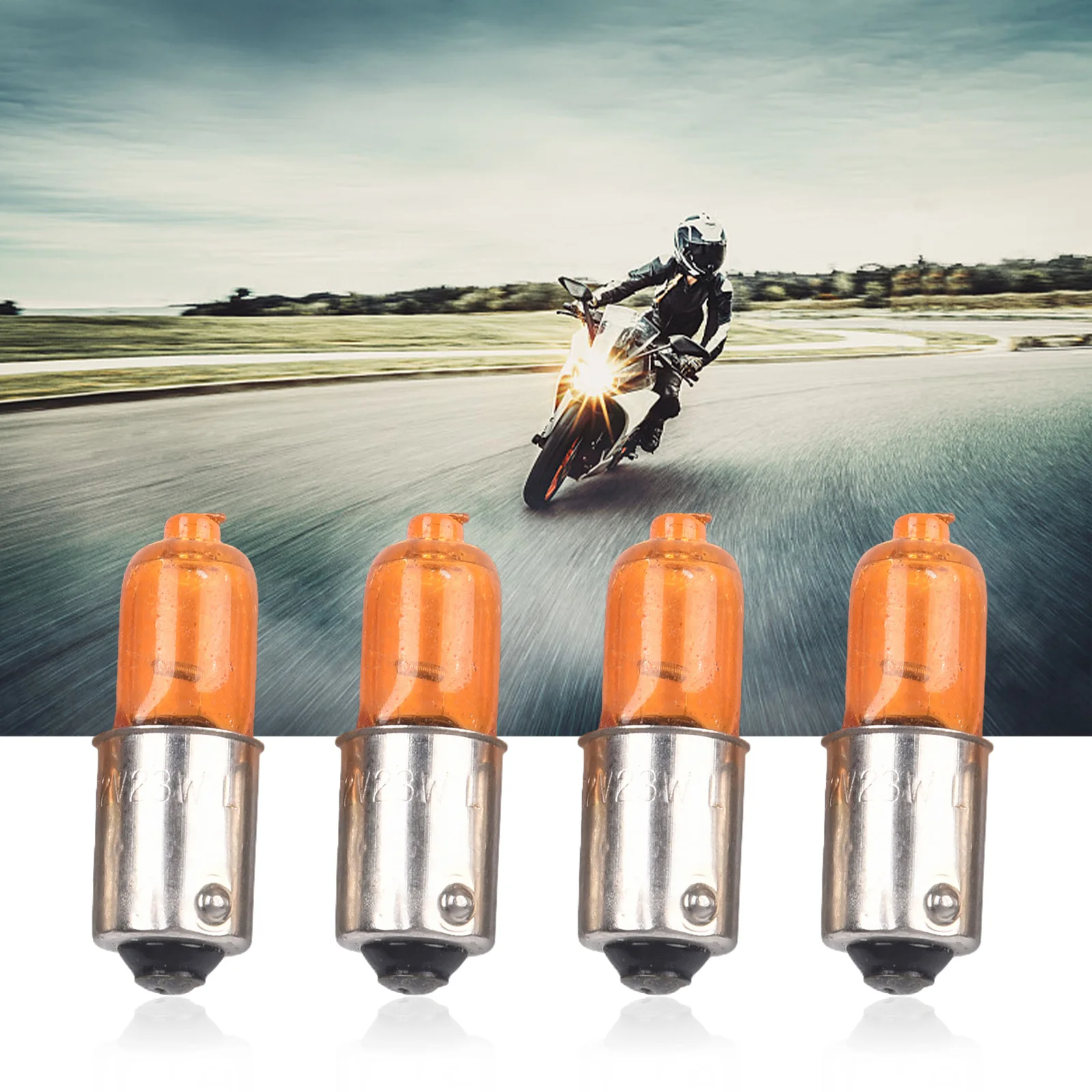 Brand New Motorcycle Indicator Bulbs 4pcs Amber BA9S Base Halogen Light Miniature Motorbike Replacement Scooter