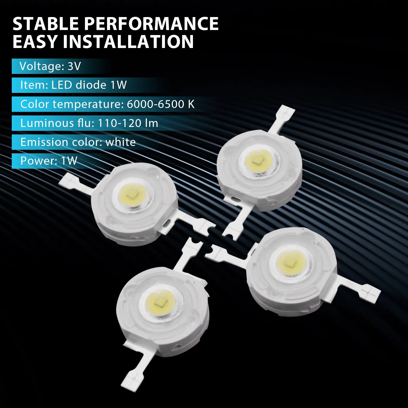 N89R 50Pcs 1W Diode High Power Cool White Led Beads 1 Watt Lamp Chip 3V-3.4V