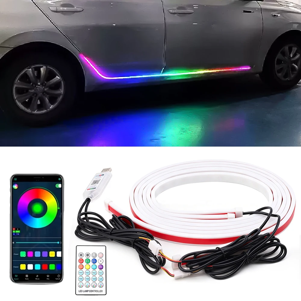 Car Decoration Door Strip Dynamic RGB Sill Pedal Ambient Light Rainbow Symphony Atmosphere Kit Accessories App/Remote Controller