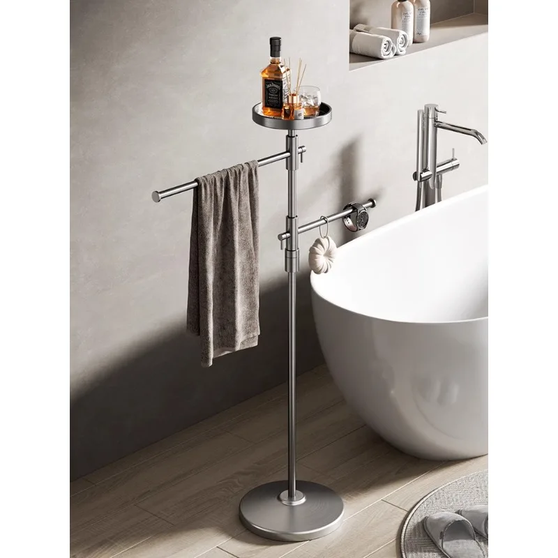 

Gun gray rotating lifting 304 stainless steel floor towel rack, bathtub storage rack, towel rod, clothes hanger, double rod