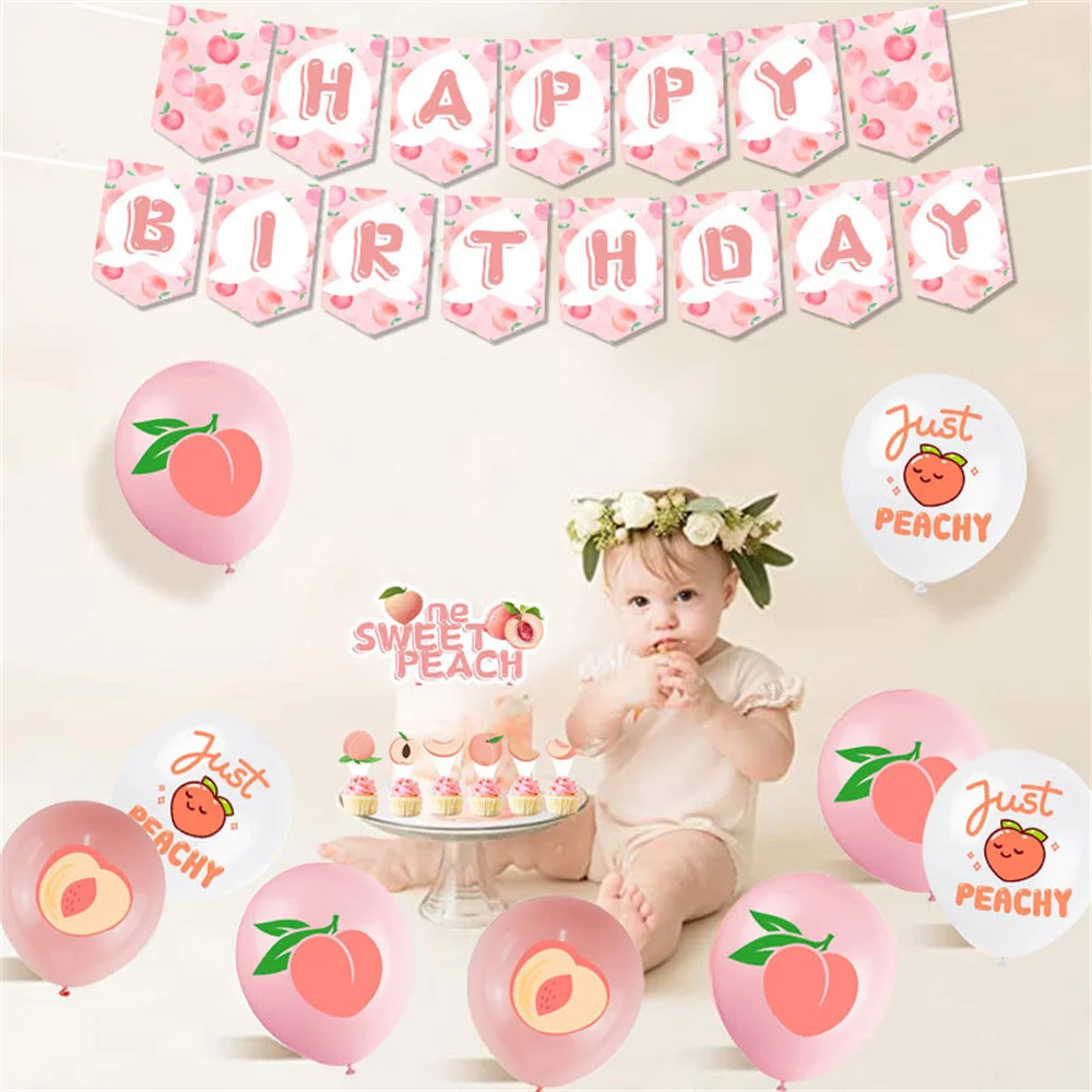 

1set Happy Birthday Banner Honey Peach Theme Flags Decor For Girl 1st Baby Shower Supplies Birthday Party Decoration