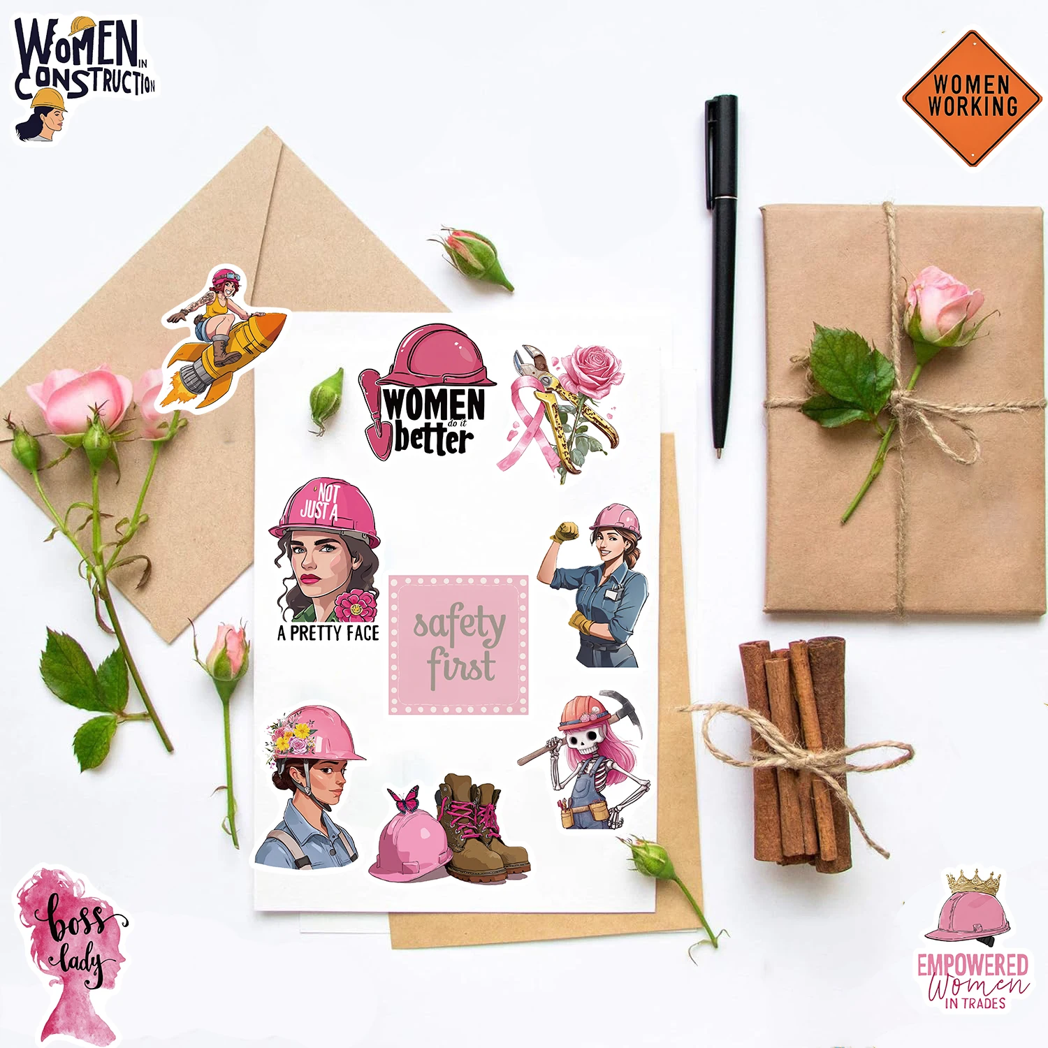 50PCS Female Safety Helmet Sticker Aesthetic Suitcase Laptop Stationery Decorative Streetwear Scrapbooking Phone Colorful Decals
