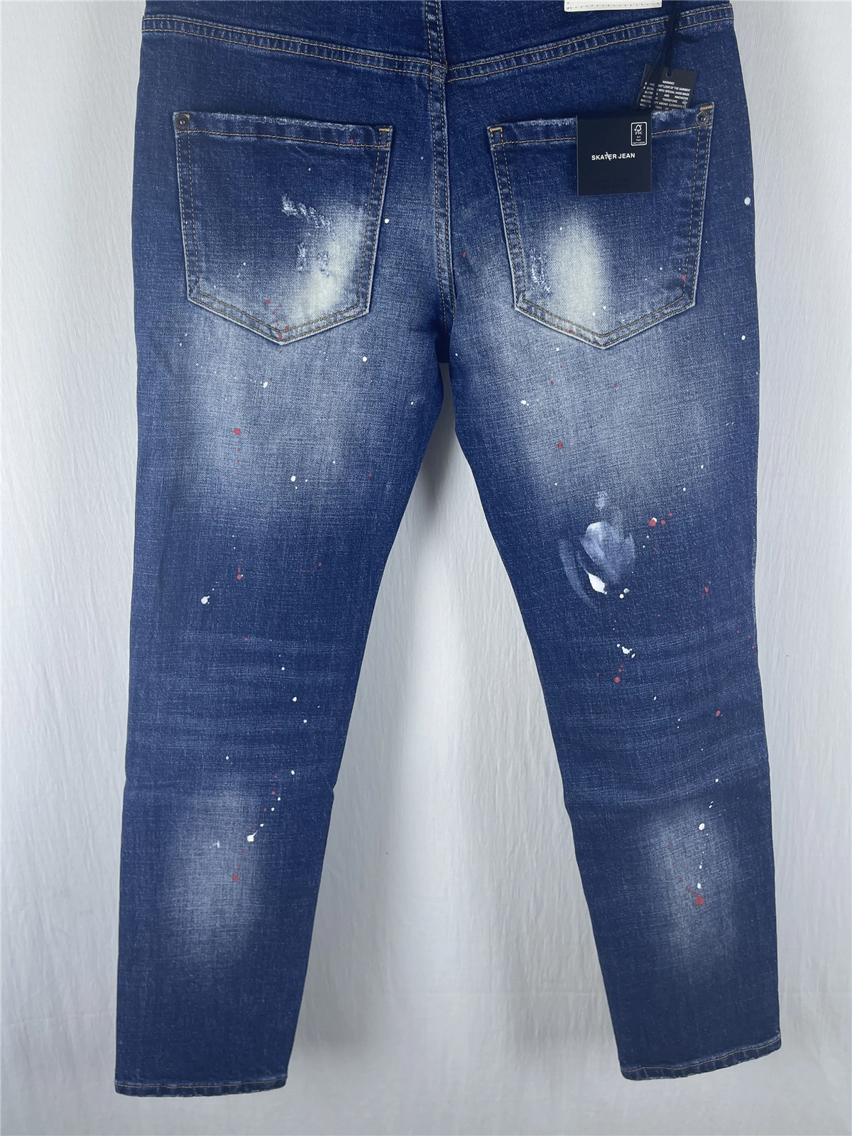 

6077, новые мужские рваные джинсы, модные тонкие эластичные рваные брюки с нашивками на молнии, рваные чернильные брюки синего цвета