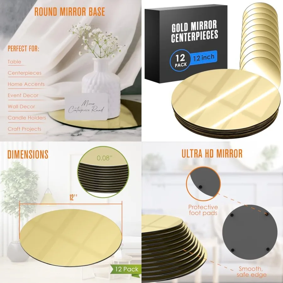 

Mirror Centerpieces For Tables, Round Mirrors For Centerpieces, Mirrored Trays, Round Table Plate Tray, Circle, Glass Charger,