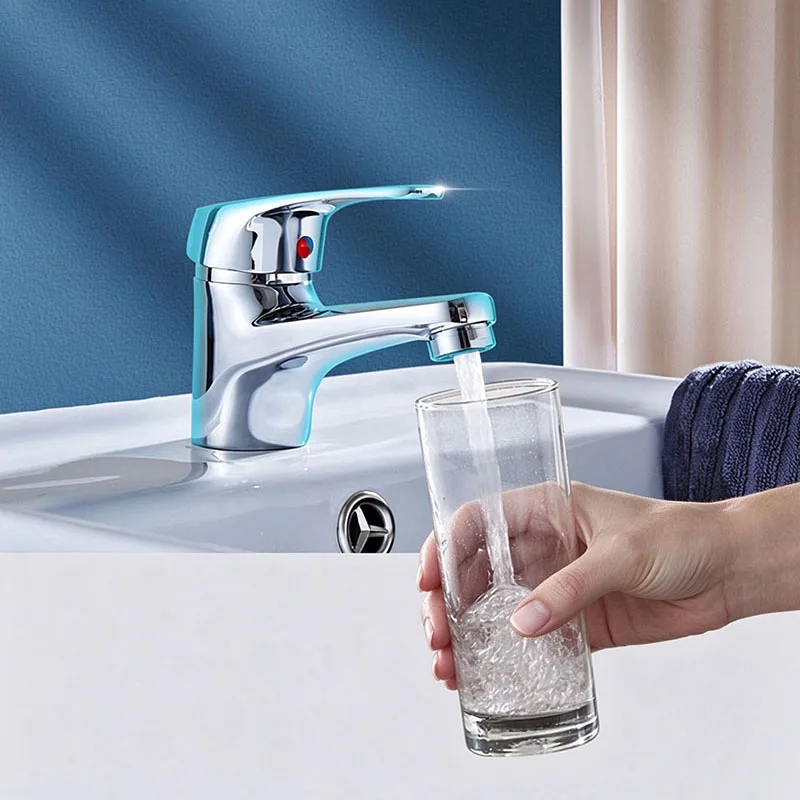 Bathroom Basin Faucet Single Handle Brass Tap Hot Cold / Cold Only Option Chrome Plated Washbasin Sink Water Taps