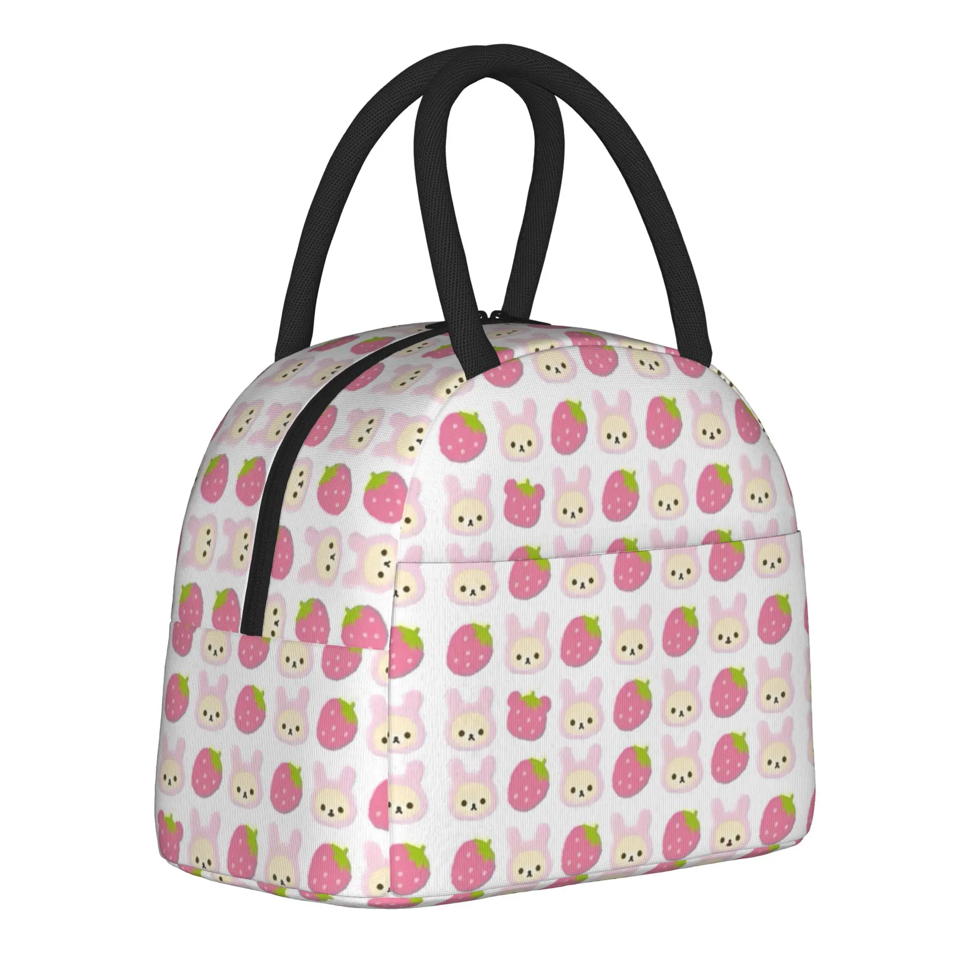 Rilakkuma Insulated Lunch Bag Thermal Bag Reusable,Meal Container Strawberry Cartoon  High Capacity Tote Lunch Box Food Handbags