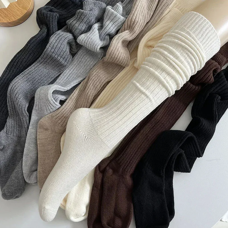 

Women Long Socks Cashmere Women Boot Solid Wool Thigh Stocking Skinny Casual Cotton Over Knee-High Fluffy Female Long Knee Sock