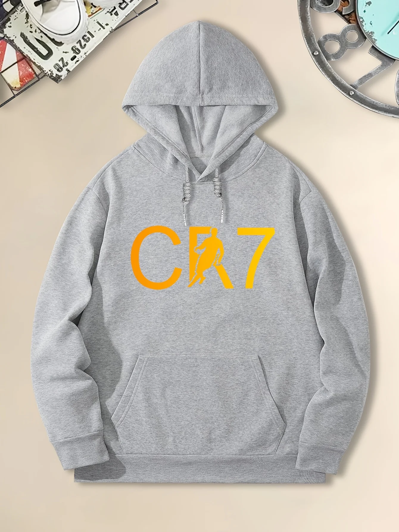 

Loose Fit - All-Season Trendy Long Sleeve Top CR7 Cartoon Print Polyester Hoodie for Men Casual Sports Style Hooded Sweatshirt