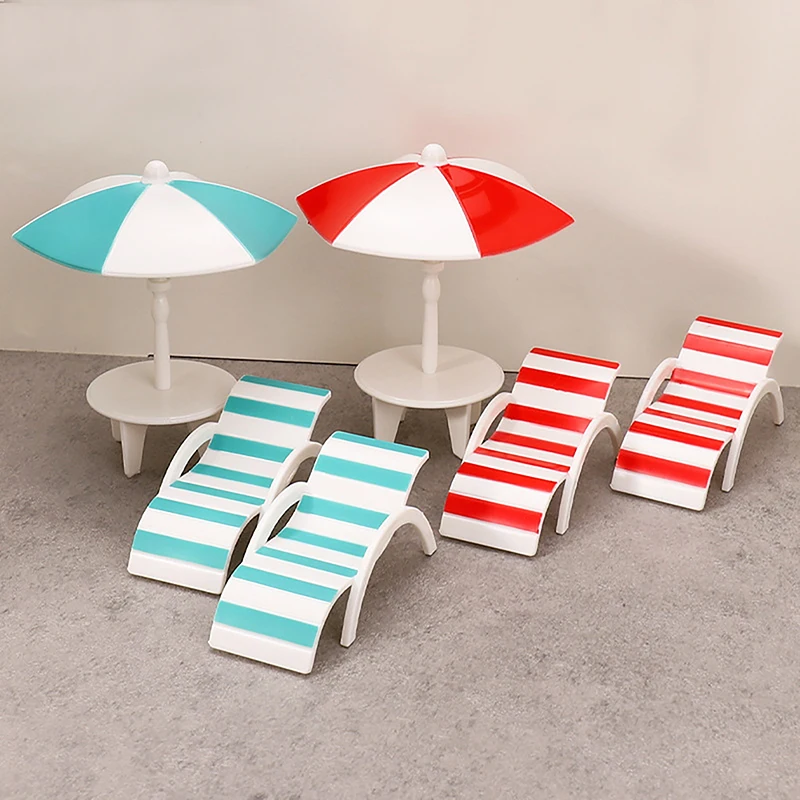 Mini Sun Umbrella Double Beach Chair Set Miniature Handicrafts Toy House Decoration Micro Landscape Ornaments
