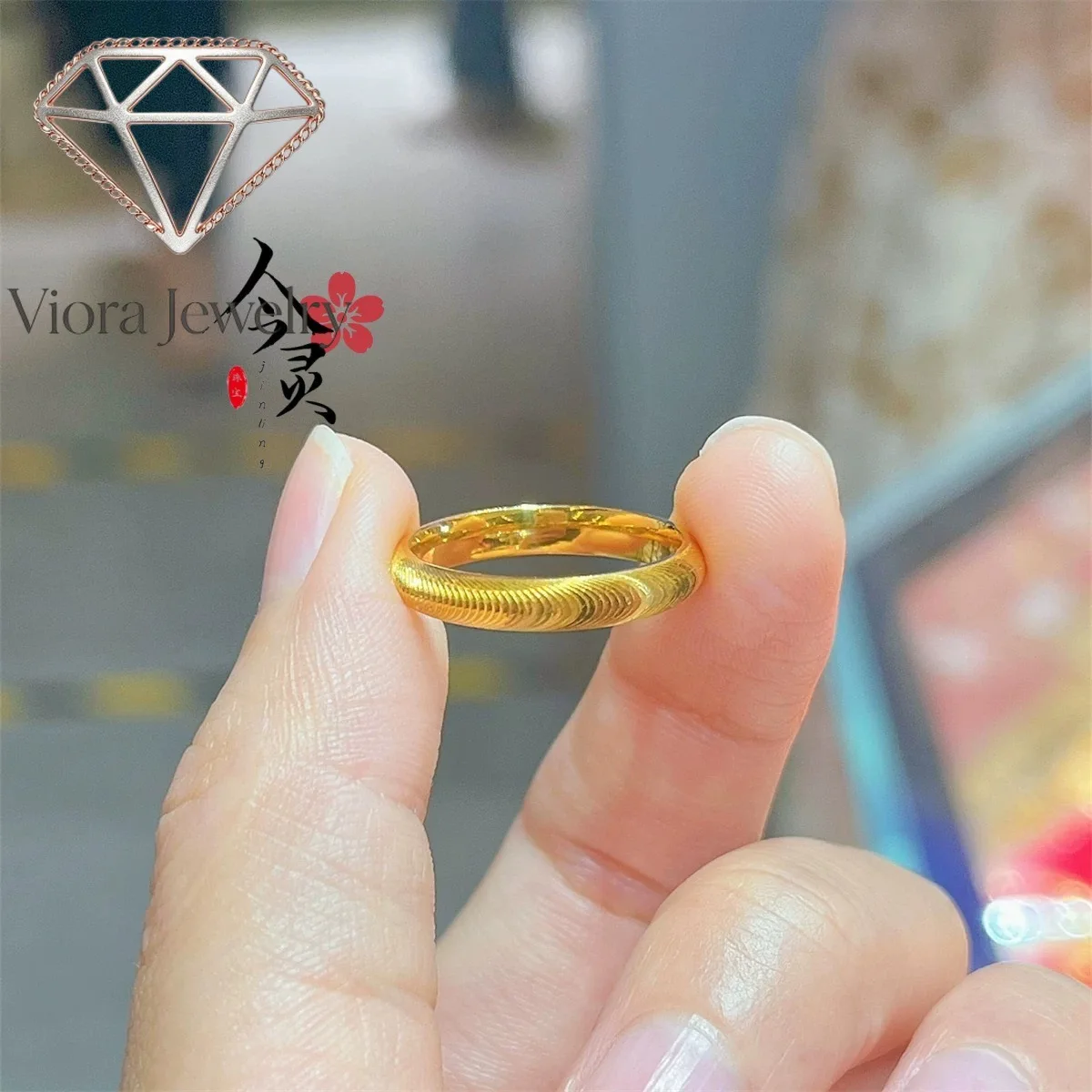 Viora Jewelry 9999 24K real gold Plain Ring Seiko Cat Eye Ring fashion simple couple ring first jewelry