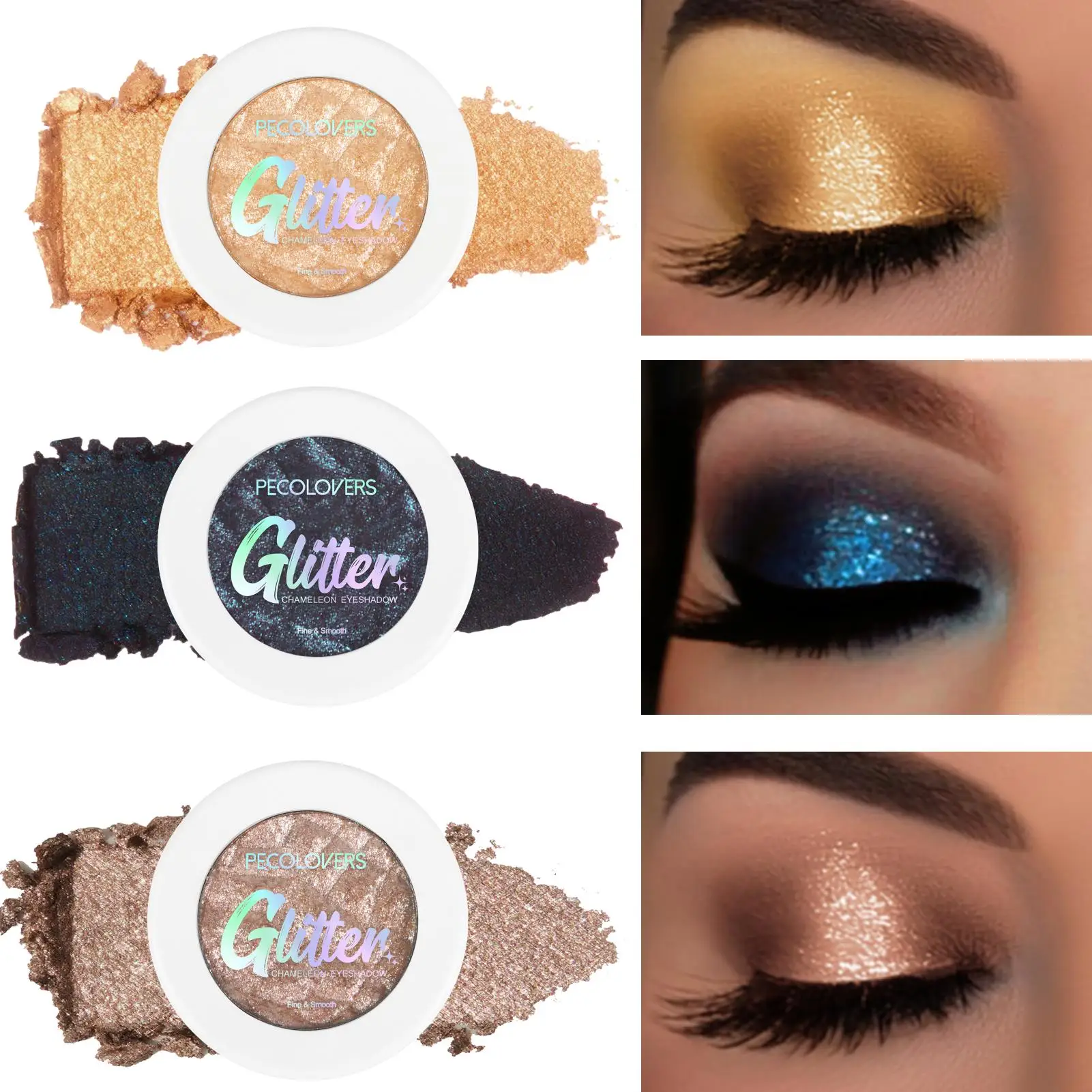 Illumina la palette di ombretti lucidi, palette di evidenziatori con texture glitterata, luccichio perlescente, evidenziando il trucco degli occhi e il viso
