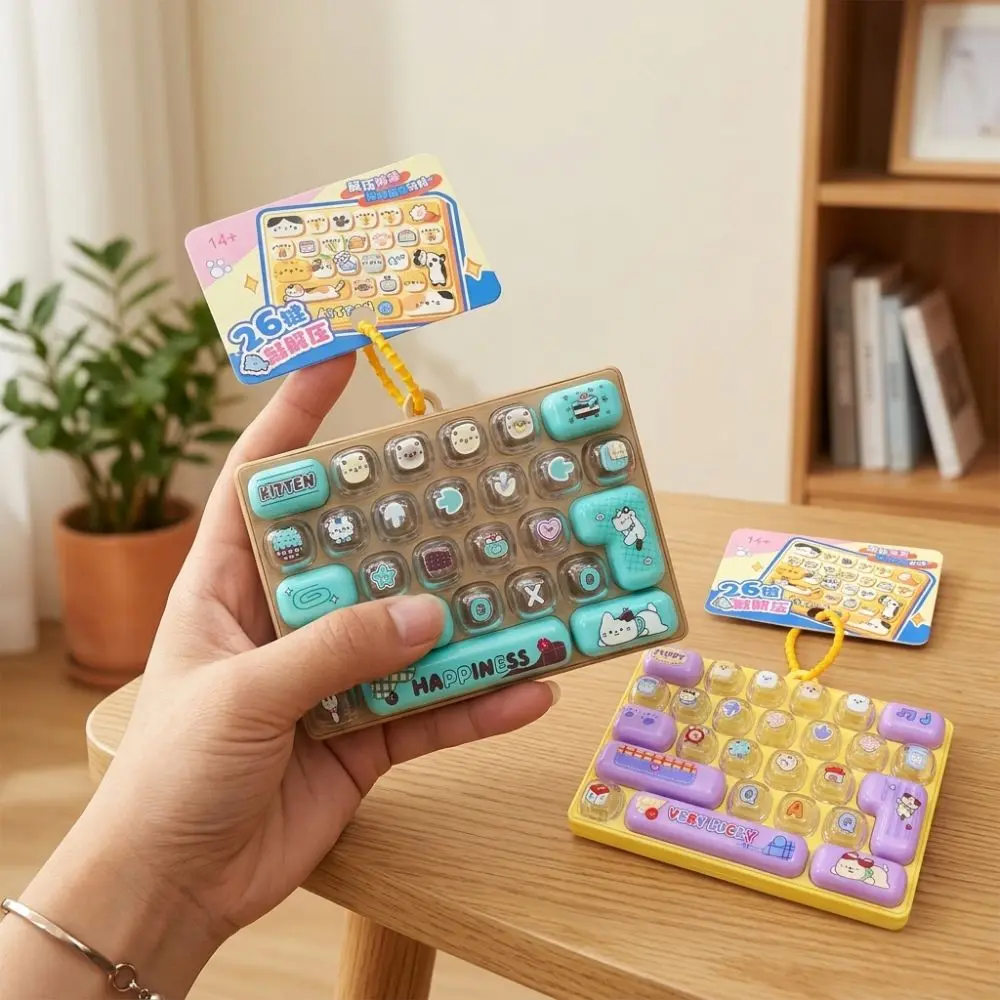 Press-Type 26 Key Keyboard Keychain Plastic Clear Key Sounds Mechanical Fidget Keyboard Sensory Clickable Keys