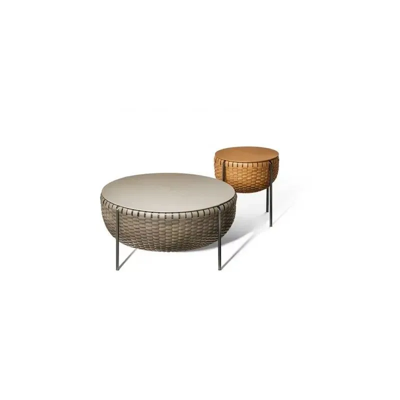 Custom woven leather coffee table, Italian minimalist style living room storage side table