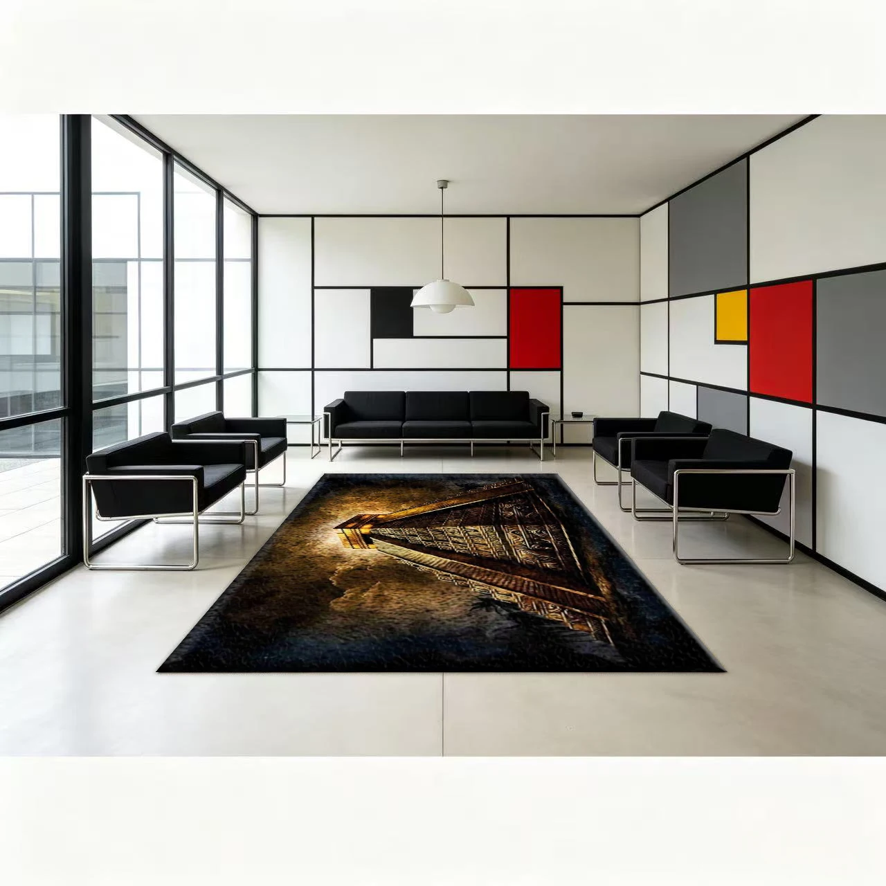 Ancient Mayan Pyramid Art Carpet Flooring, Retro Ethnic Non-Slip Area Rug for Living Room Bedroom Home Decor
