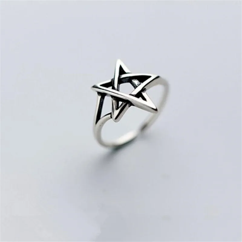 New Retro Jewelry Hollow Five-pointed Star Thai Silver Geometry 925 Sterling Silver Simple Women Opening Rings