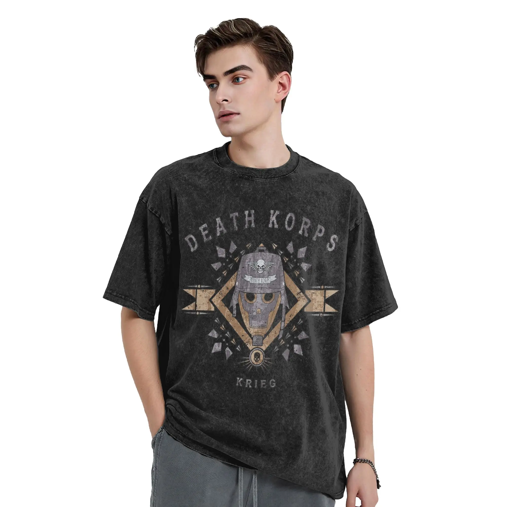 Washed T Shirt KRIEG TRIBAL GRUNGE Death Korps Hip Hop Retro T-Shirt Harajuku  Streetwear Cotton Summer Tops Tees Men Women